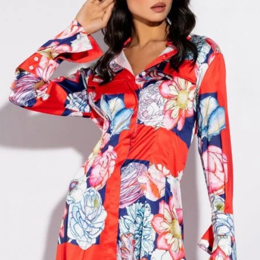 AKIRA  Divine Button Up Fit And Flare Mini Dress